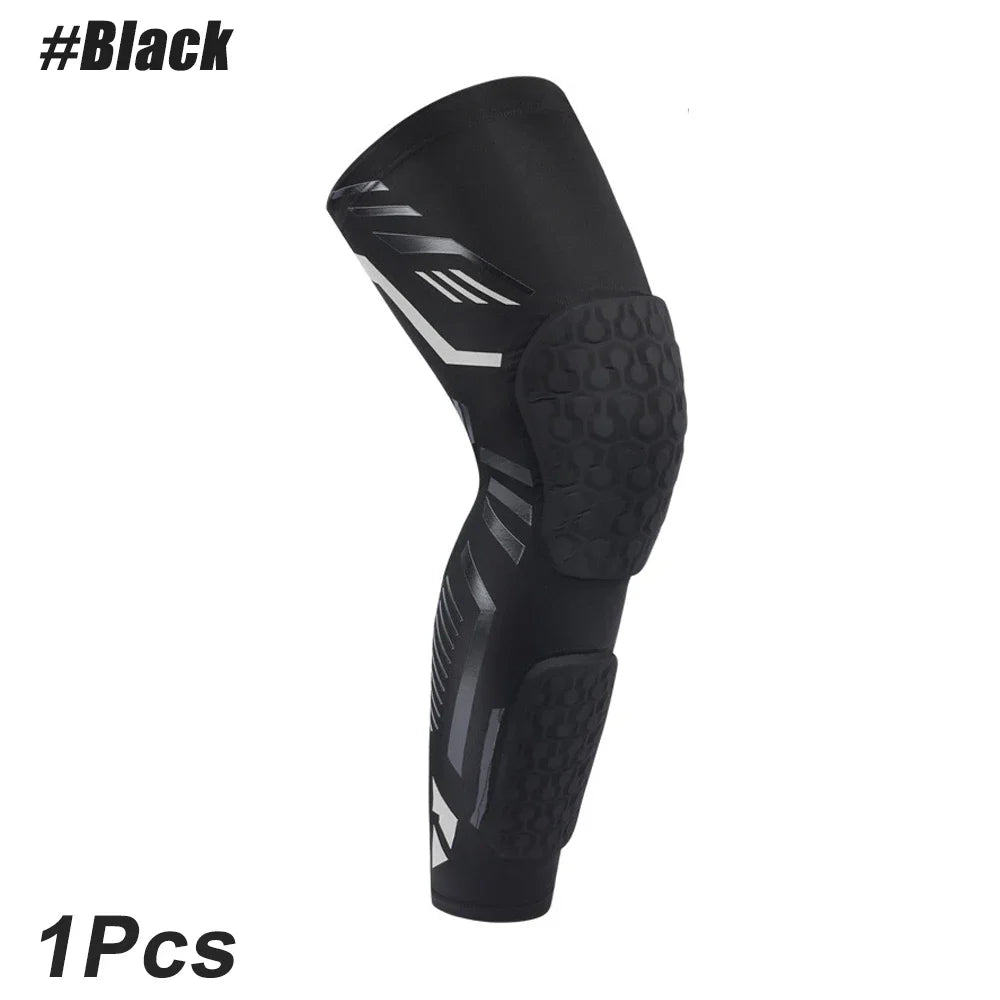 Padded Knee Compression Sleeve - Long Leg Calf Protection Sports Brace for Soccer - Adult & Youth Shin Pads (1 Piece)