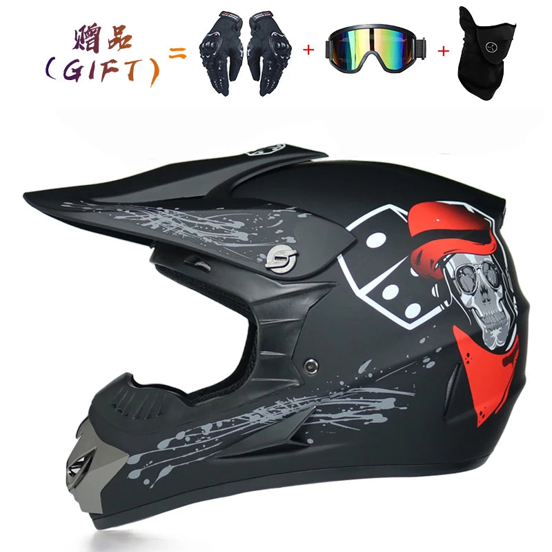 Kids Flip-Up Motorcycle Helmet - Off-Road Motocross ATV Dirt Bike Downhill MTB DH Racing + 3 Free Gifts