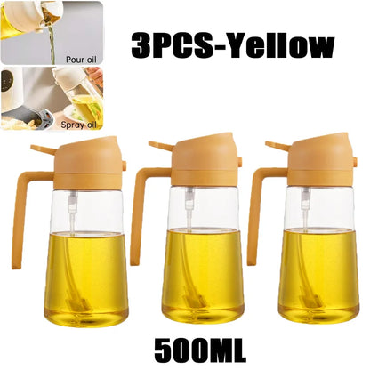 Multi-Size Oil Spray Bottle Set (200ml/300ml/500ml) - BBQ Cooking Olive Oil Sprayer for Kitchen Baking, Empty Refillable Vinegar Bottle with Oil Brush