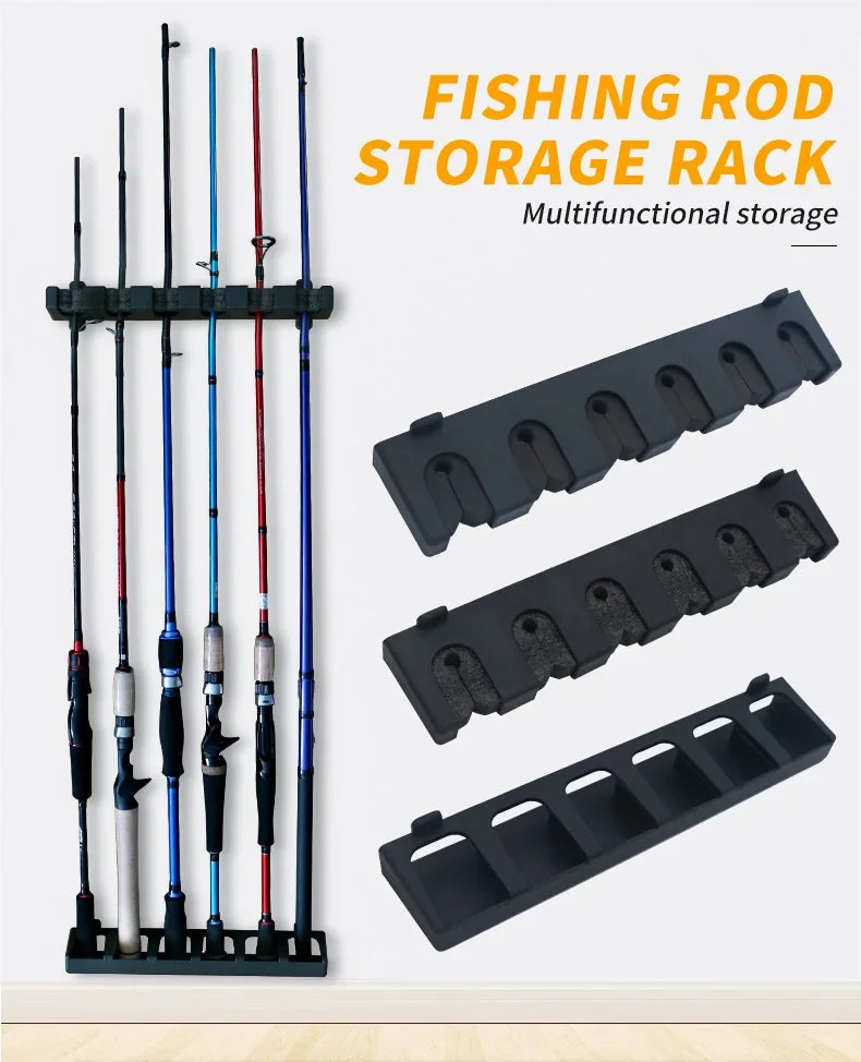 6-Hole Wall-Mounted Fishing Rod Holder - Vertical & Horizontal Display Rack