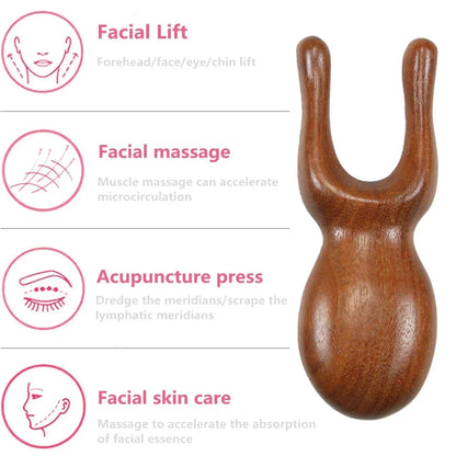 Natural Sandalwood Gua Sha Massage Tool - Bionic Finger Design for Face, Scalp & Body Recovery