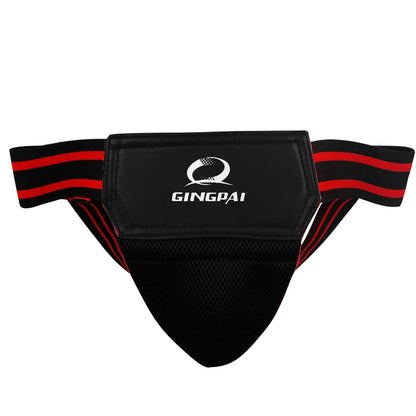 Adult Male MMA Groin Protector - Red & Black Jockstrap for Boxing, Sanda, Taekwondo & Kickboxing Training