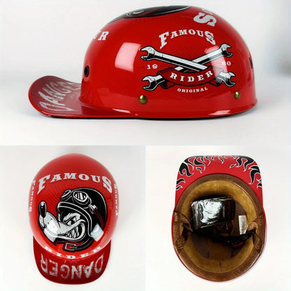 DOT Certified Retro Half-Face Motorcycle Helmet - Baseball Cap Style Cycling Helmet for Men