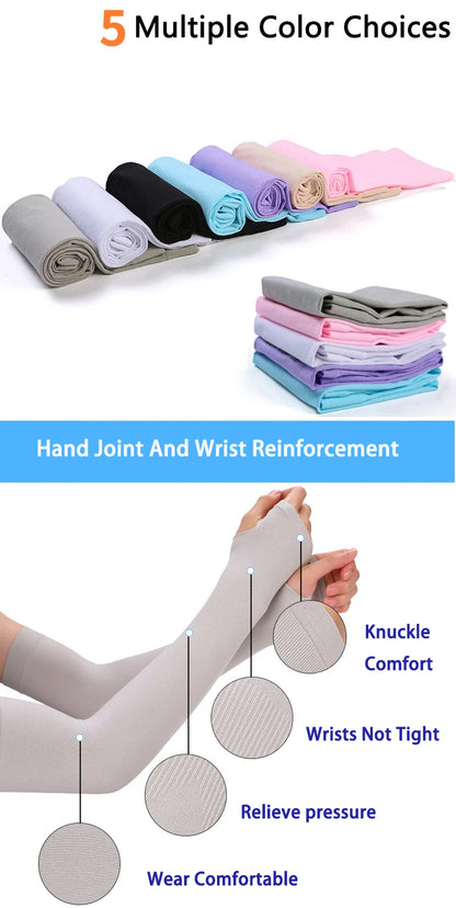Premium Anti-UV Arm Covers - Unisex Ice Silk Cooling Sleeves with Fingerless Design for Cycling, Driving & Summer Sports