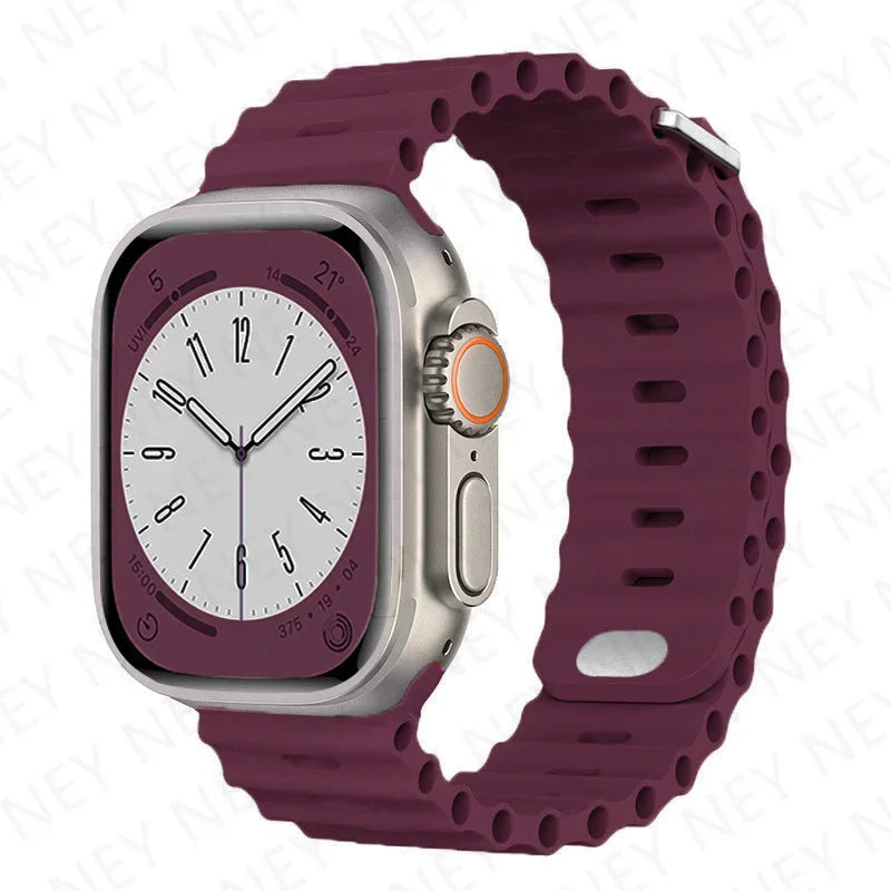 Ocean Strap Silicone Band for Apple Watch - Compatible with Ultra 2, Series 9/8/7/6/5/4/3/SE - All Sizes (49mm, 45mm, 44mm, 42mm, 41mm, 40mm) - Premium Silicone Bracelet Wristband