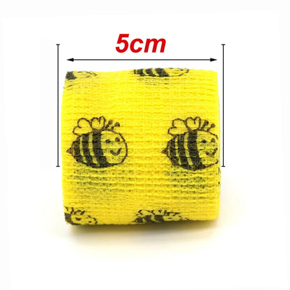 Self Adhesive Elastic Bandage 5cm Yellow Bee Printed Athletic Tape Wraps for Sports Wrist Joint Pet Multi-Pack