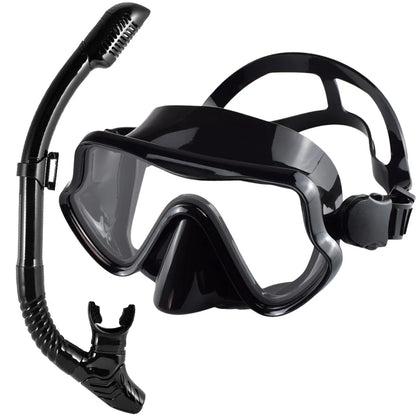 Professional Adult Diving Mask & Snorkel Kit - Tempered Glass Panoramic Swimming Goggles with Training Snorkel Gear