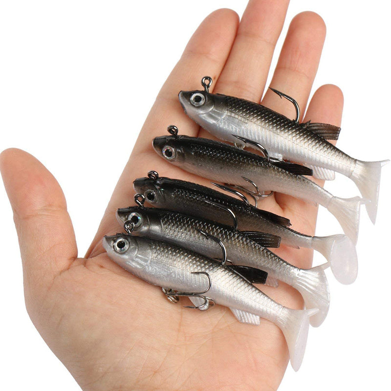 Soft Fishing Lure Kit 5pcs 8cm/2.8in Artificial Bait with Hooks