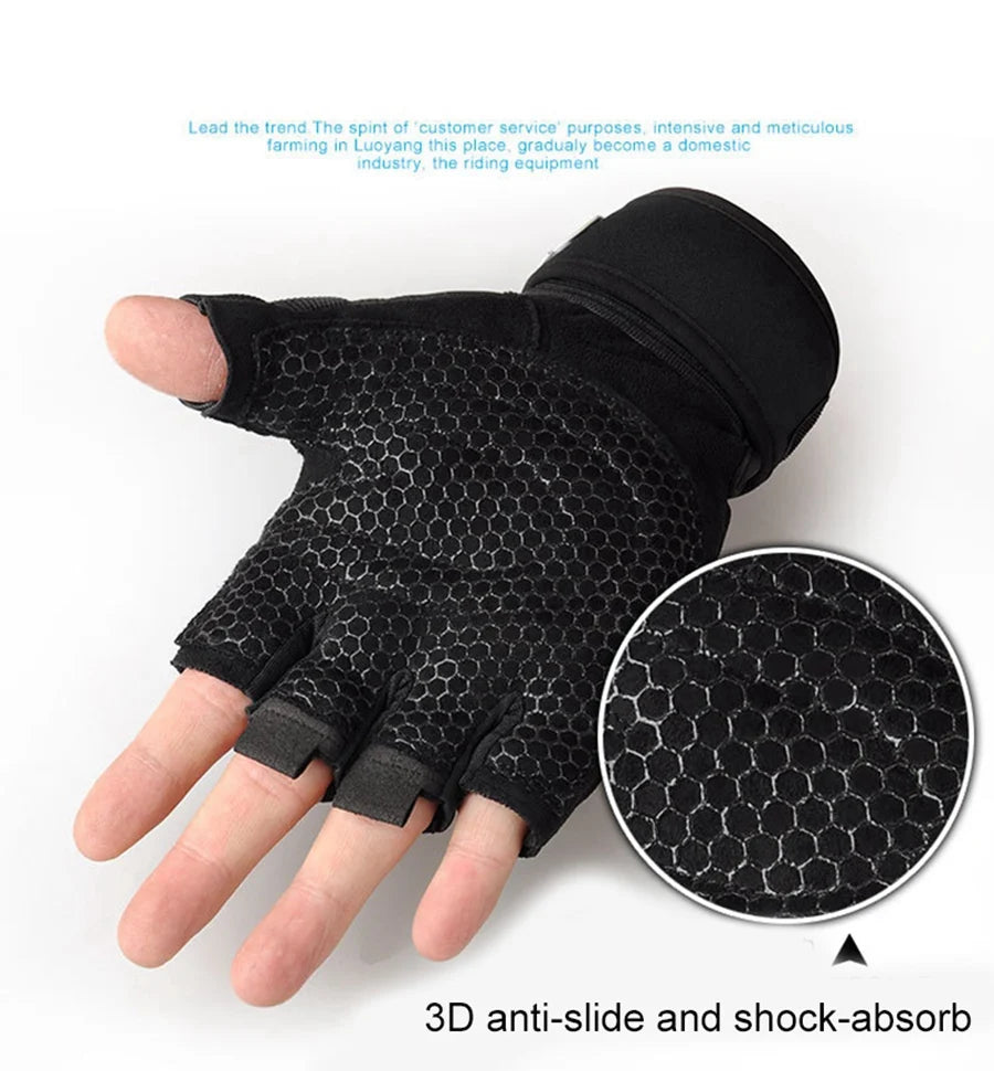 Premium Half-Finger Workout Gloves with Wrist Wrap - Men & Women - Weight Lifting, Training, Cycling & Gym