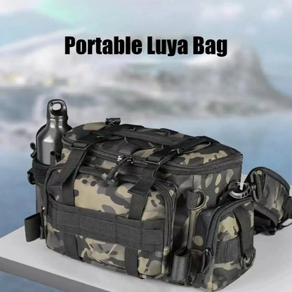 Portable Fishing Tackle Shoulder Bag - Multi-Purpose Storage with Rod Holder for Outdoor Sports & Fly Fishing