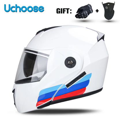 DOT Certified Modular Flip-Up Motorcycle Helmet - Dual Visor Cross-Country Safety Helmet - Unisex