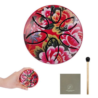 6-Note Mini Steel Tongue Drum - 3 Inch Handpan Chakra Drum with Colorful Patterns for Yoga & Meditation