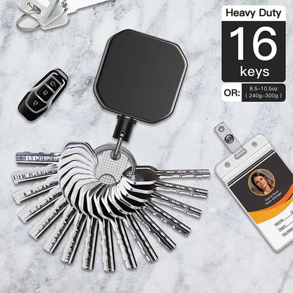 Heavy Duty Retractable Badge Reel Key Chain - Square Design with Carabiner Clip