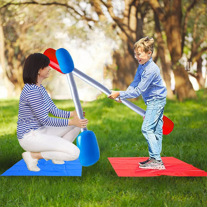 Inflatable Party Game Sticks Set - Red & Blue PVC Air Hammer Yard Game with Mats for Kids Boys Girls