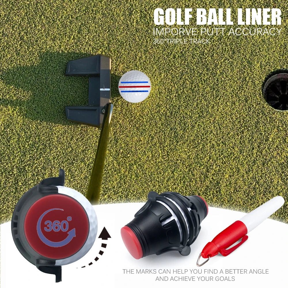 360° Rotating Golf Ball Liner Marker Template with Pen - Putting Positioning Tool to Improve Putt Accuracy