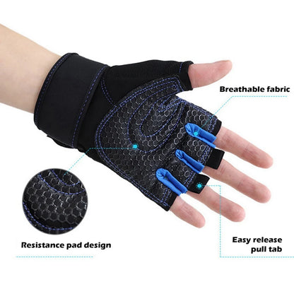 Premium Half-Finger Workout Gloves with Wrist Wrap - Men & Women - Weight Lifting, Training, Cycling & Gym