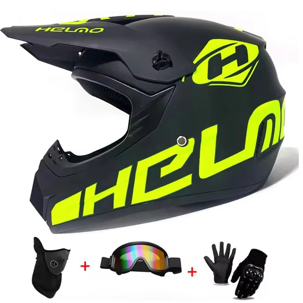 Kids Motocross Helmet Kit - DOT/ECE Certified Full-Face Helmet with Goggles & Gloves (Youth Off-Road Protection Set)