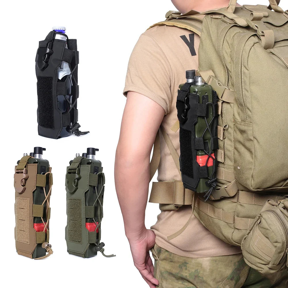 Tactical MOLLE Water Bottle Holder - Military Grade Drawstring Pouch for Outdoor Camping & Hunting