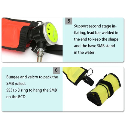 Professional Scuba Diving Safety Signal Tube - High Quality Inflatable Surface Marker Buoy (SMB) - 1.2M/1.5M/1.8M Diver Below Safety Sausage