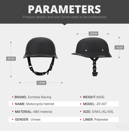 DOT Certified German Leather Vintage Half Helmet - Open Face Motorcycle Helmet for Biker Pilot (S-XXL)