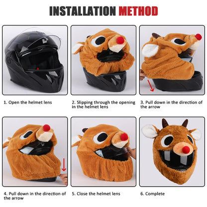 Cartoon Fluffy Plush Helmet Cover - Full-Face Motorcycle Protective Case