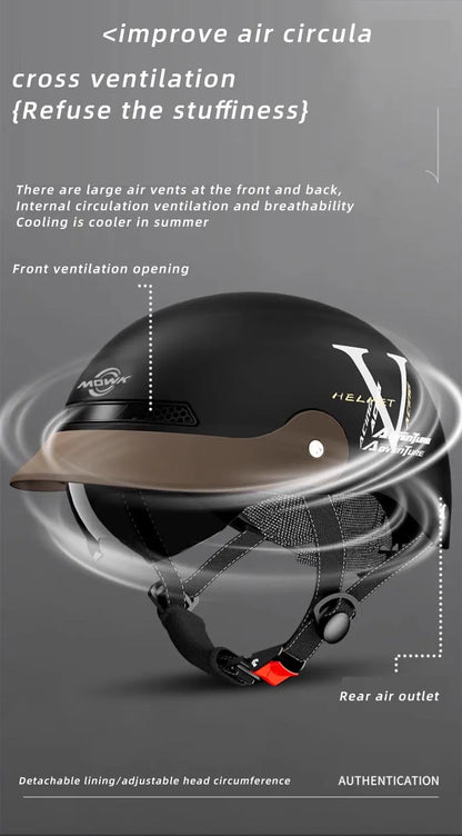 MOWK Motorcycle Vintage Half Helmet Summer Breathable Men Women Electric Jet Scooter Open Face Helmets Reflective Safety Helmets