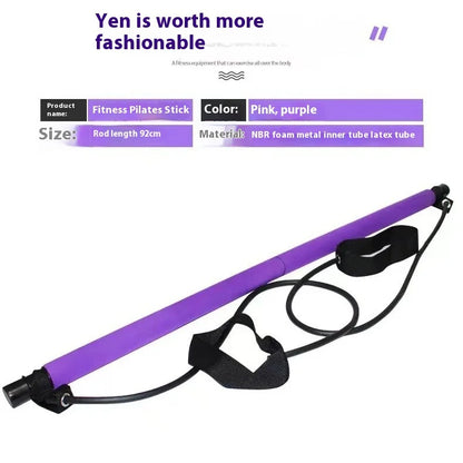 Adjustable Pilates Bar - Portable Home Fitness Rod with Resistance Bands for Yoga, Stretching & Toning Workouts