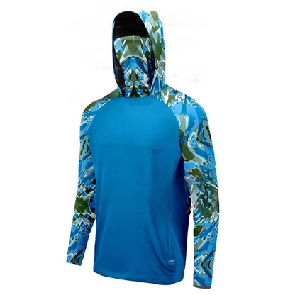 Men's Hooded Fishing Performance Jersey - UV Protection Sun Mask Hoodie for Outdoor Summer Activities