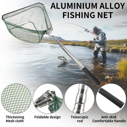 Professional Telescoping Fishing Landing Net - Aluminum Alloy Construction - Extends 55cm to 190cm with Folding Mesh Design