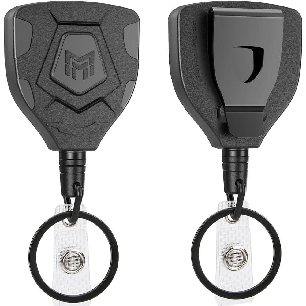 Heavy Duty Retractable ID Badge Reel with Belt Clip - 2 Pack | 31.5" Steel Cord Key Chain Holder