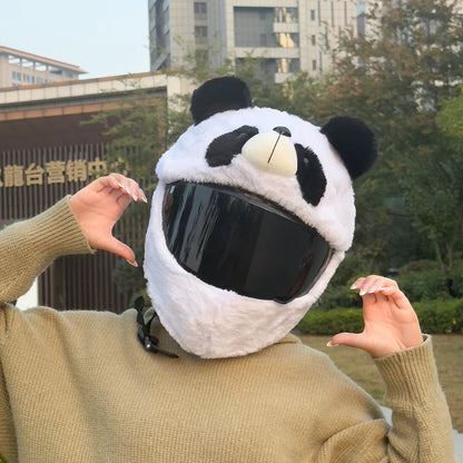 Cartoon Plush Animal Motorcycle Helmet Cover - Fabric Protection Accessory