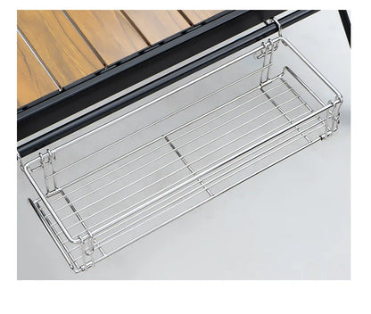 Folding Aluminum Table Extension Rack - IGT Compatible Hanging Mesh Storage Basket with Side Bracket for Outdoor Tables