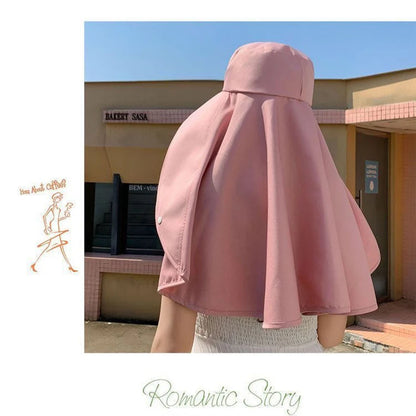 Women's Wide Brim Sun Visor Hat - UV Protection Ponytail Cap with Neck Shawl for Outdoor Fishing & Hiking