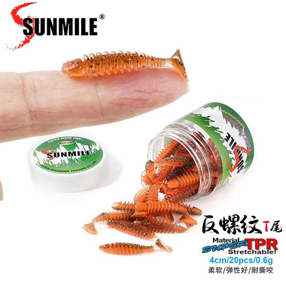 SUNMILE Artificial Soft Bait Fishing Worms - 4cm/0.6g - 20 Piece Set - Rock Fishing Wobblers for Perch, Trout & Bass