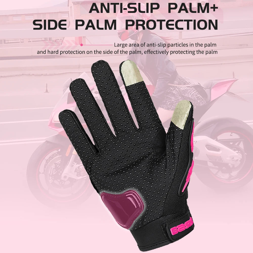 Women's Pink Breathable Motorcycle Gloves - Anti-Fall Touch Screen Motocross Riding Gloves