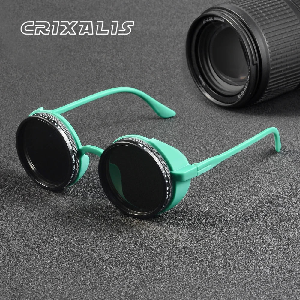 CRIXALIS Handmade Polarized Sunglasses - ND 1-9 Manual Adjustable Dimming, Retro Steampunk Style UV400 Fishing Eyewear