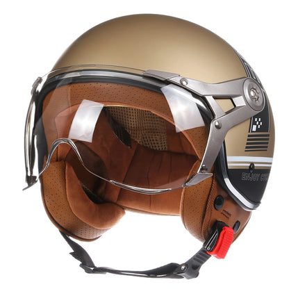 Retro 3/4 Open Face Motorcycle Helmet - Jet Style with Visor for Motorbike & Scooter Riding