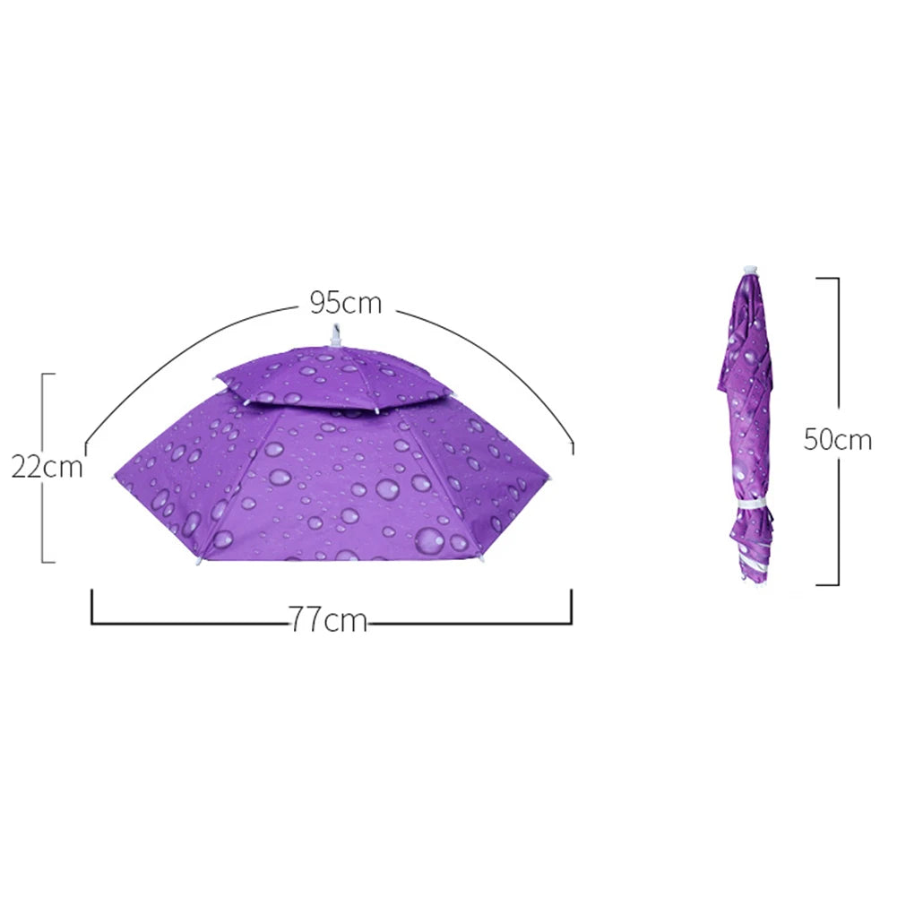 Foldable Umbrella Hat - Waterproof Hands-Free Rain & Sun Protection for Fishing, Camping & Beach (55-95CM Adjustable)
