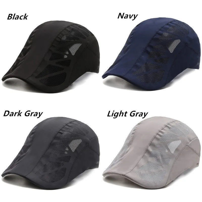 Men's Quick-Dry Mesh Golf Cap - Breathable Flat Visor Sun Hat for Outdoor Sports