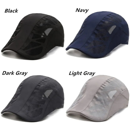 Men's Quick-Dry Mesh Golf Cap - Breathable Flat Visor Sun Hat for Outdoor Sports