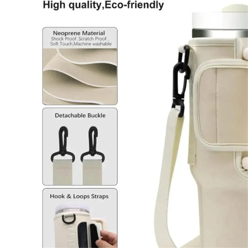 Water Bottle Carrier Bag - Insulated Sleeve for Large Capacity Tumbler with Handle & Adjustable Shoulder Strap - Hands-Free Hydration
