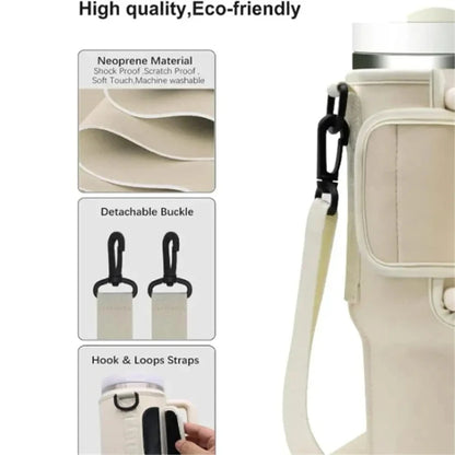 Water Bottle Carrier Bag - Insulated Sleeve for Large Capacity Tumbler with Handle & Adjustable Shoulder Strap - Hands-Free Hydration