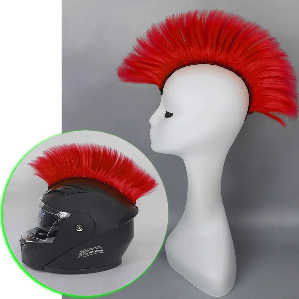 Universal Synthetic Mohawk Hair Sticker - Reusable Motorcycle & Bicycle Helmet Accessory for Outdoor Racing