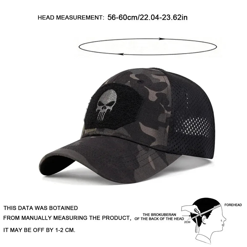Adjustable Baseball Cap with Skull Embroidery Patch - 2025 Breathable Outdoor Sunscreen Hat for Spring & Autumn