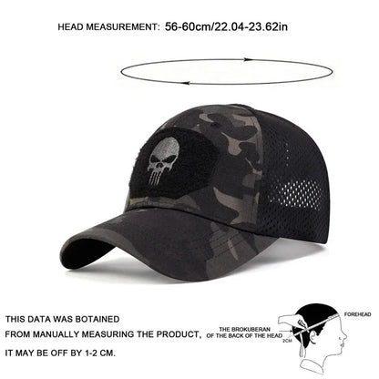 Adjustable Baseball Cap with Skull Embroidery Patch - 2025 Breathable Outdoor Sunscreen Hat for Spring & Autumn
