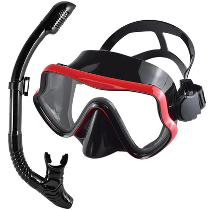 Professional Adult Diving Mask & Snorkel Kit - Tempered Glass Panoramic Swimming Goggles with Training Snorkel Gear