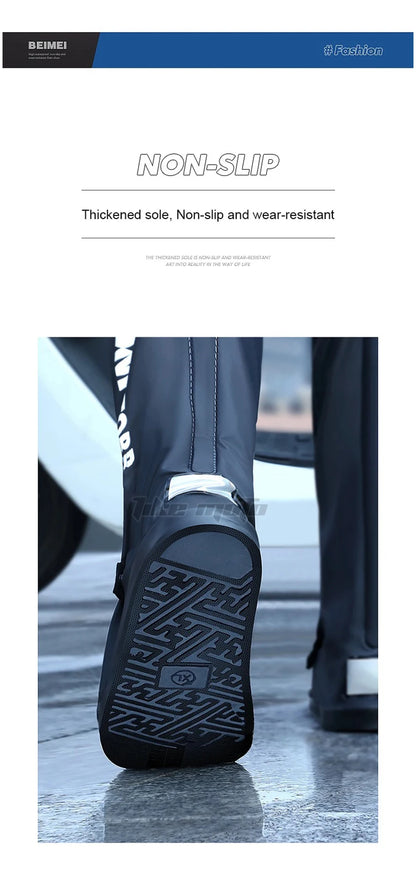 Waterproof Reflective Motorcycle Rain Boot Covers - Non-Slip Reusable Cycling Footwear Protection