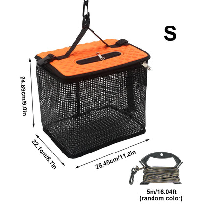 Portable Collapsible Mesh Fish Basket - Foldable Floating Fishing Holder for Caught Fish and Minnow Bait