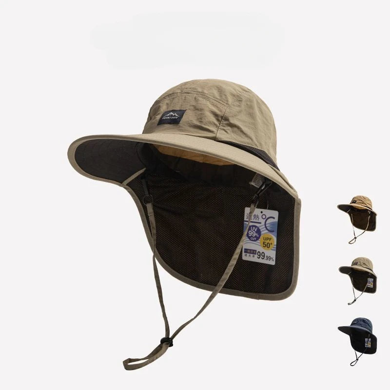 Unisex Wide Brim Sun Hat - Waterproof Quick-Dry Mesh Bucket Hat with Neck Flap for Outdoor Summer Protection