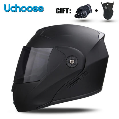 DOT Certified Modular Flip-Up Motorcycle Helmet - Dual Visor Cross-Country Safety Helmet - Unisex
